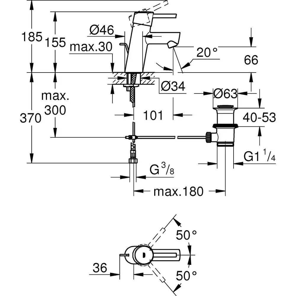 GROHE Waschtisch-Einhebelmischer Concetto 1/2", S-Size, mit Ablaufgarnitur, ohne Durchflussbegrenzer chrom -32204001