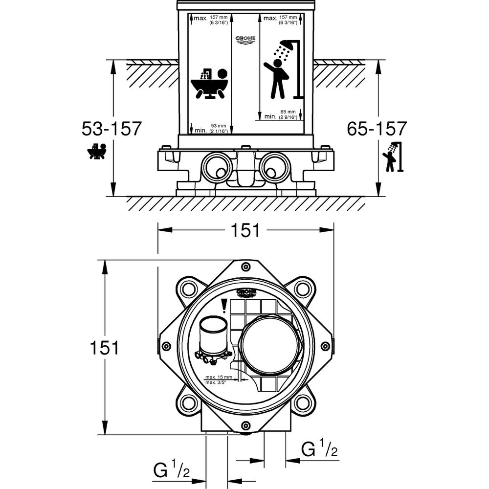 GROHE Rohbauset 1/2", für freistehende Wannen-/Brausearmatur -45984001