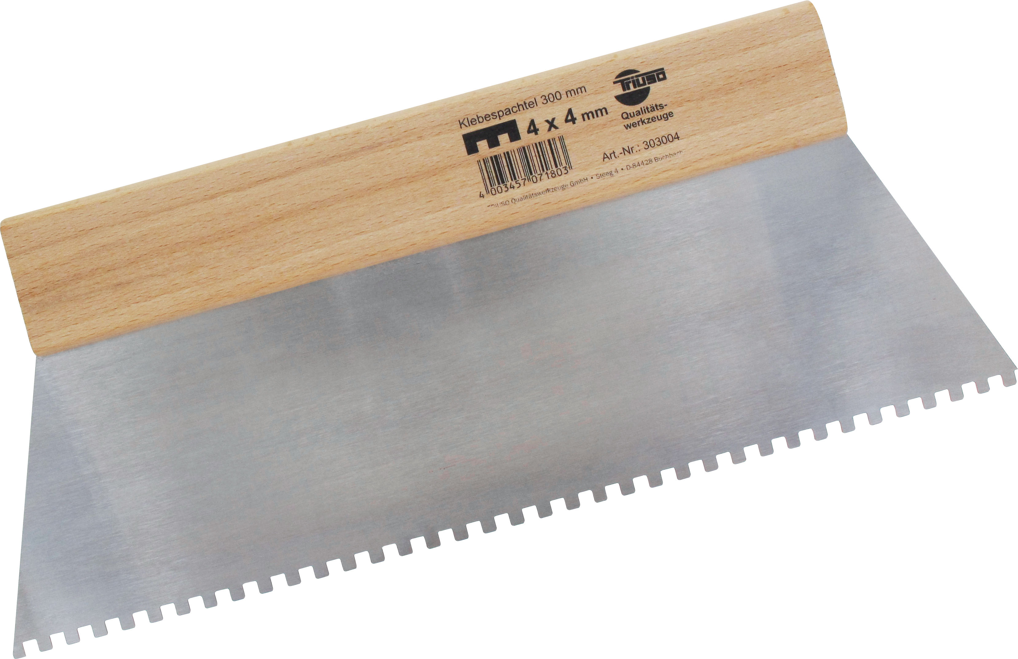 Triuso Klebespachtel gezahnt, Blattbreite 300 mm, mit Naturholzgriff, Rechteckzahnung-303005