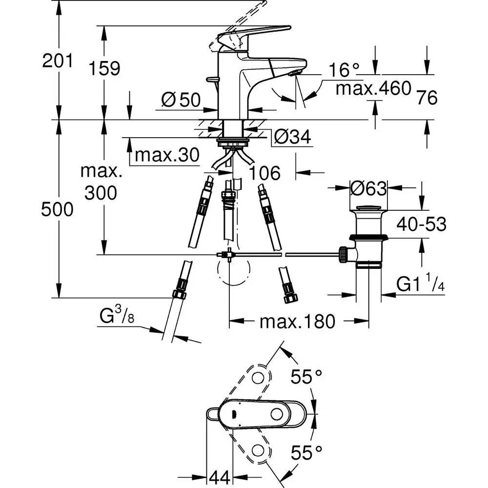 GROHE Waschtisch-Einhebelmischer Europlus S-Size, herausziehbarer Auslauf, mit Temperturbegrenzer, chrom-33155002