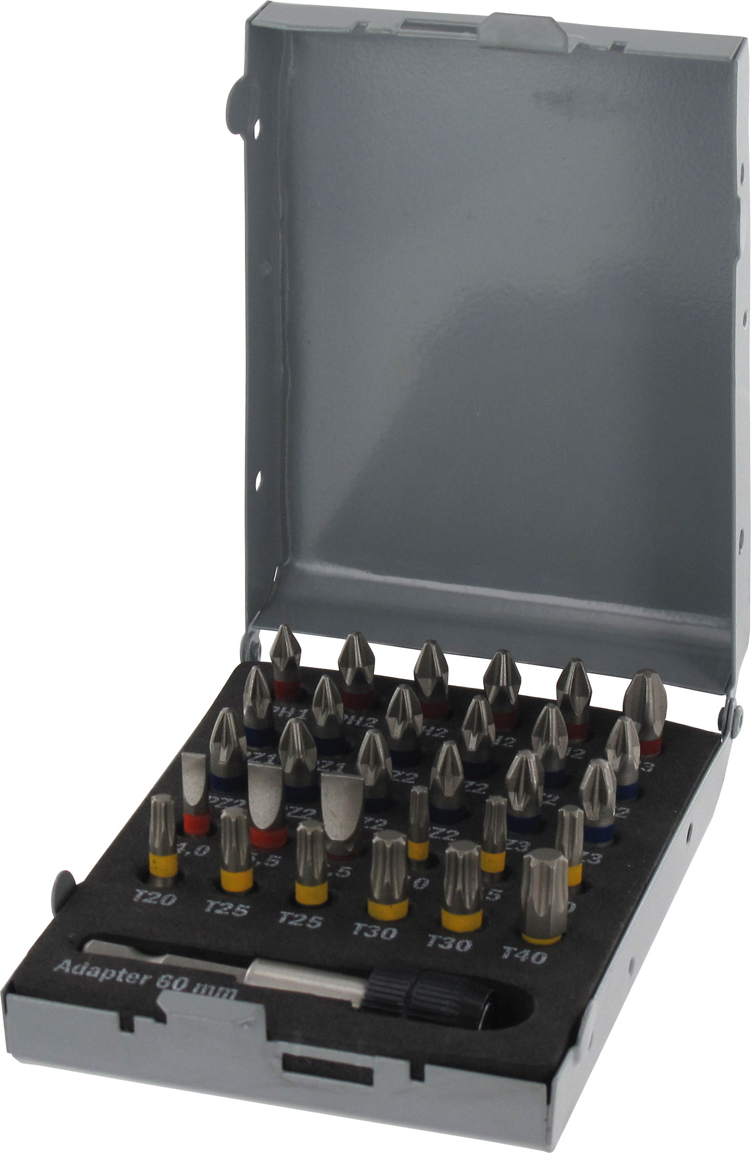 Triuso Bit-Set, 31-teilig, 30 Bits (PH, PZ, TX, Schlitz) und Adapter 60 mm mit Quick-Lock-BITSET30