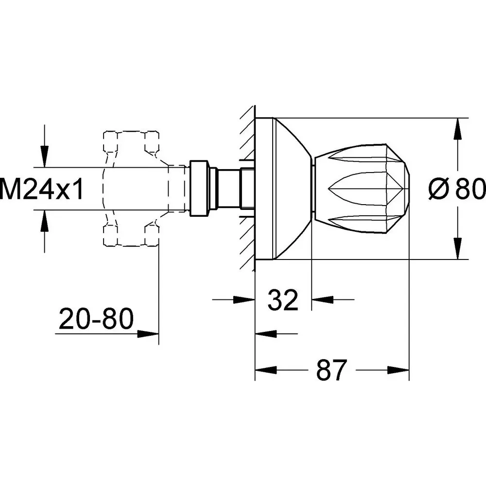 GROHE UP-Ventil-Oberbau Atlanta 19831, T:20-80mm Brillant-Griff Markierung, rot, chrom-19831000