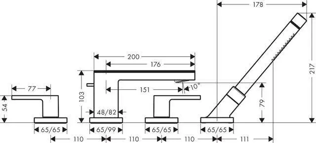 hansgrohe Ferigmontageset Axor MyEdition chrom/Spiegelglas, 4-Loch-Wannenrandarmatur, Ausladung 150m-47430000 hansgrohe Ferigmontageset Axor MyEdition chrom/Spiegelglas, 4-Loch-Wannenrandarmatur, Ausladung 150m-47430000