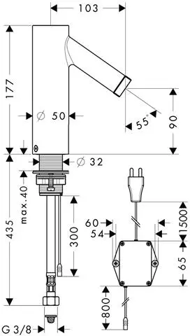 hansgrohe Waschtischmischer Axor Starck elektronisch, Temperaturregler, Netzbetrieb 230 V, chrom-10140000