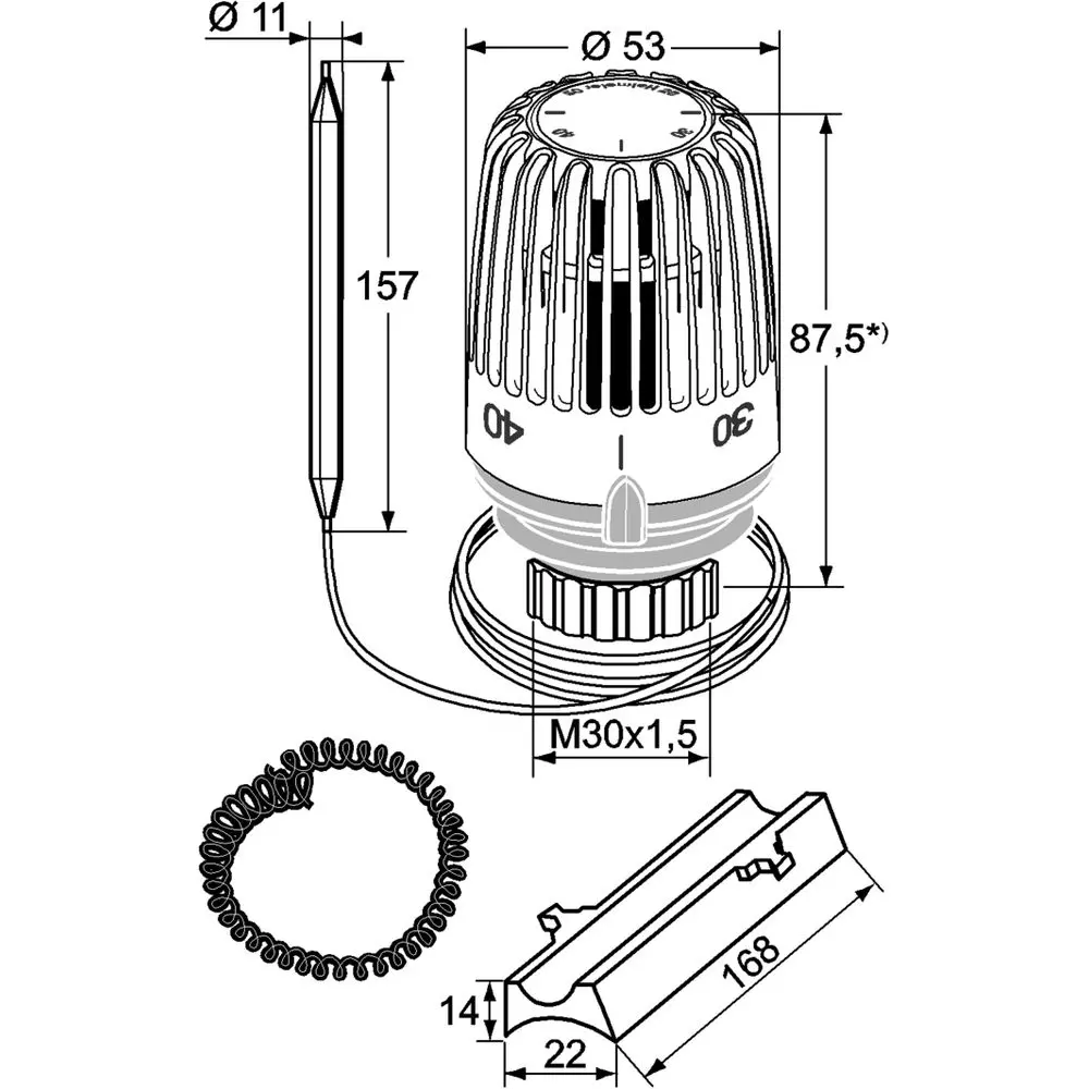 Heimeier Thermostat-Kopf K mit Wärmeleitsockel und Spiralfeder, weiß-6402-00.500