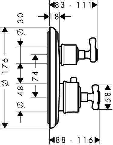 hansgrohe Fertigmontageset Axor Montreux UP-Thermostatbatterie, mit Absperrventil, chrom-16800000