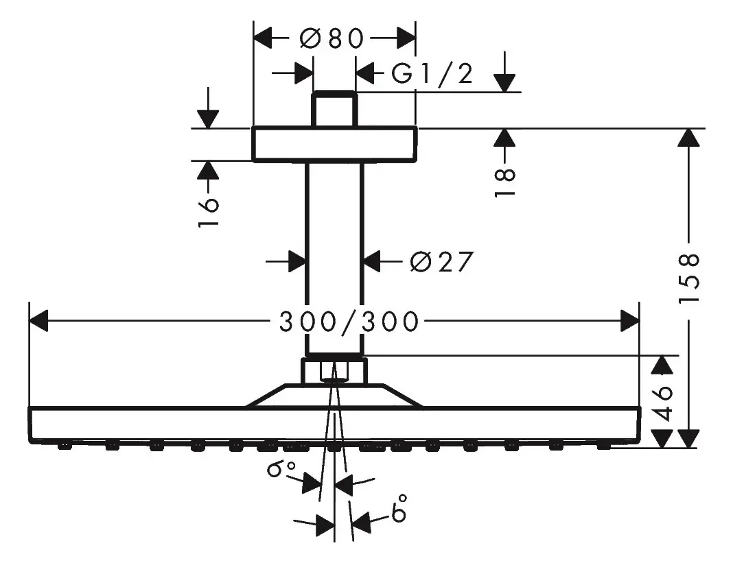 Kopfbrause Raindance E 300 1jet, mit Deckenanschluss, chrom-26250000