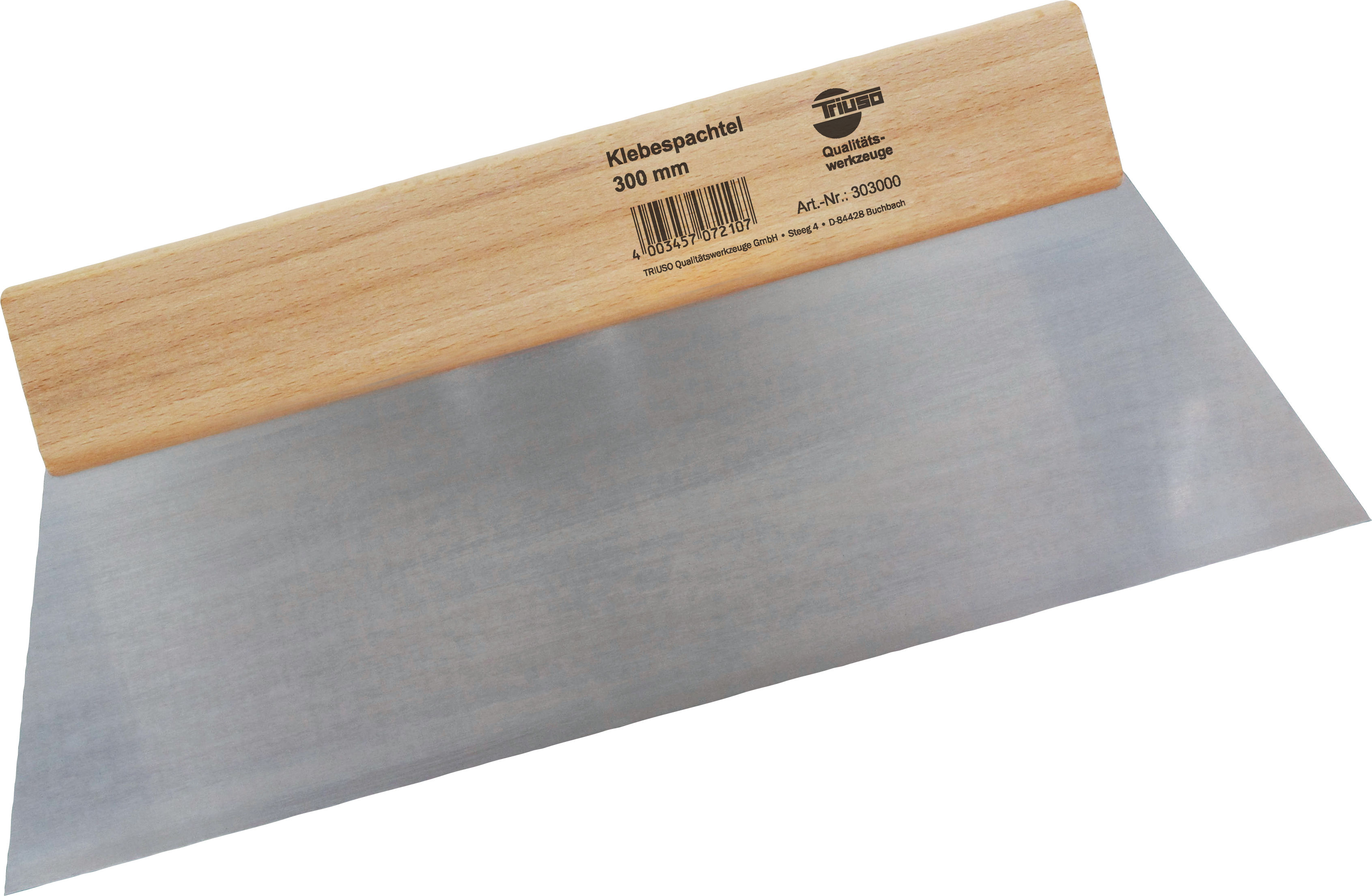 Triuso Klebespachtel ungezahnt, Blatt 0,4 mm Bandstahl, mit Naturholzgriff, Blattbreite 300 mm-303000 Triuso Klebespachtel ungezahnt, Blatt 0,4 mm Bandstahl, mit Naturholzgriff, Blattbreite 300 mm-303000