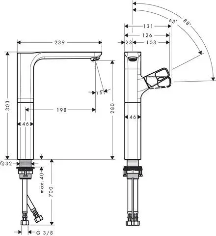Waschtisch-Einhebelmischer Axor Urquiola 280 Ausladung 198 mm, für Waschschüsseln, chrom-11035000