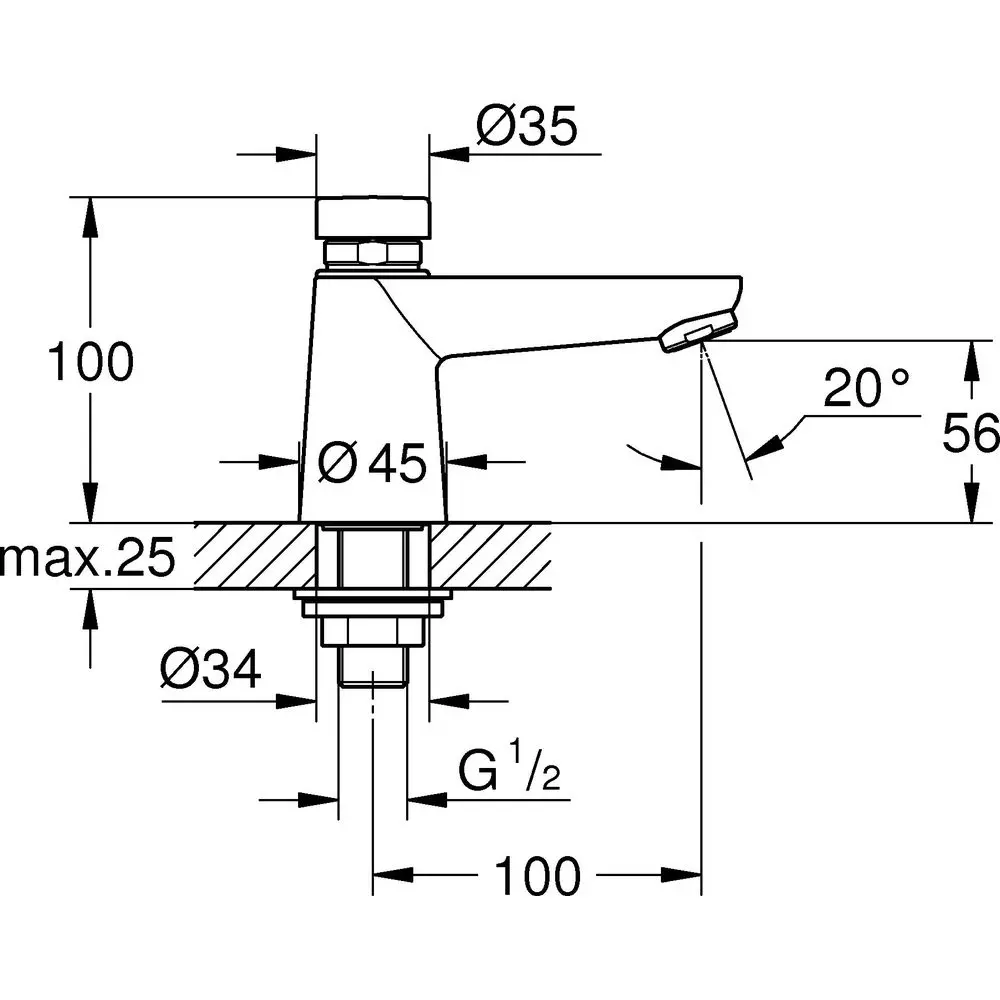 GROHE Selbstschluss-Standventil Euroeco CT 1/2", Markierung blau/rot, chrom -36265000