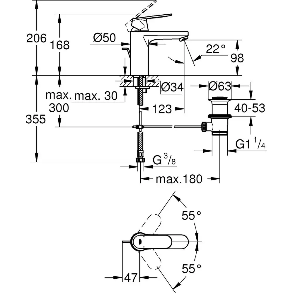 GROHE Waschtisch-Einhebelmischer Eurosmart Cosmopolitan 1/2", M-Size, mit Ablaufgarnitur, chrom -23325000