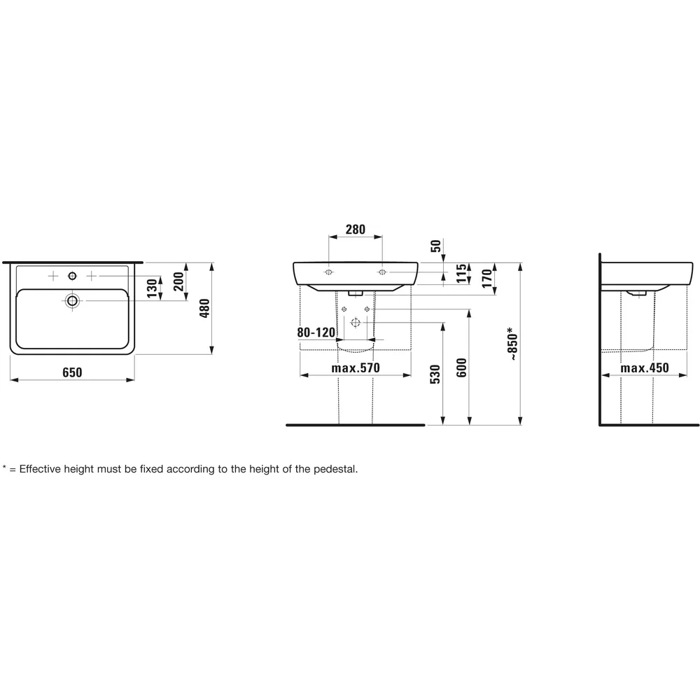 Laufen Waschtisch PRO A ÜL, 1 HL, weiß 65 x 48 cm, unterbaufähig-H8189530001041