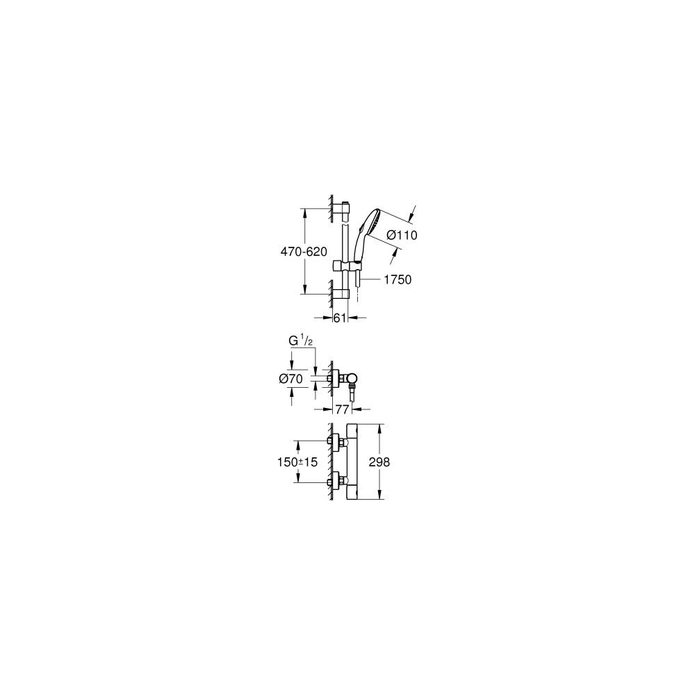 GROHE Thermostat-Brauseset Grohtherm 800 C Cosmopolitan 1/2", mit Brausegarnitur 60 cm, chrom -34768001