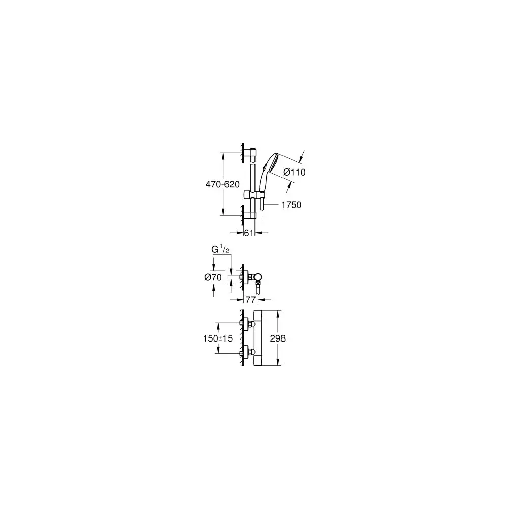 GROHE Thermostat-Brauseset Grohtherm 800 C Cosmopolitan 1/2", mit Brausegarnitur 60 cm, chrom -34768001