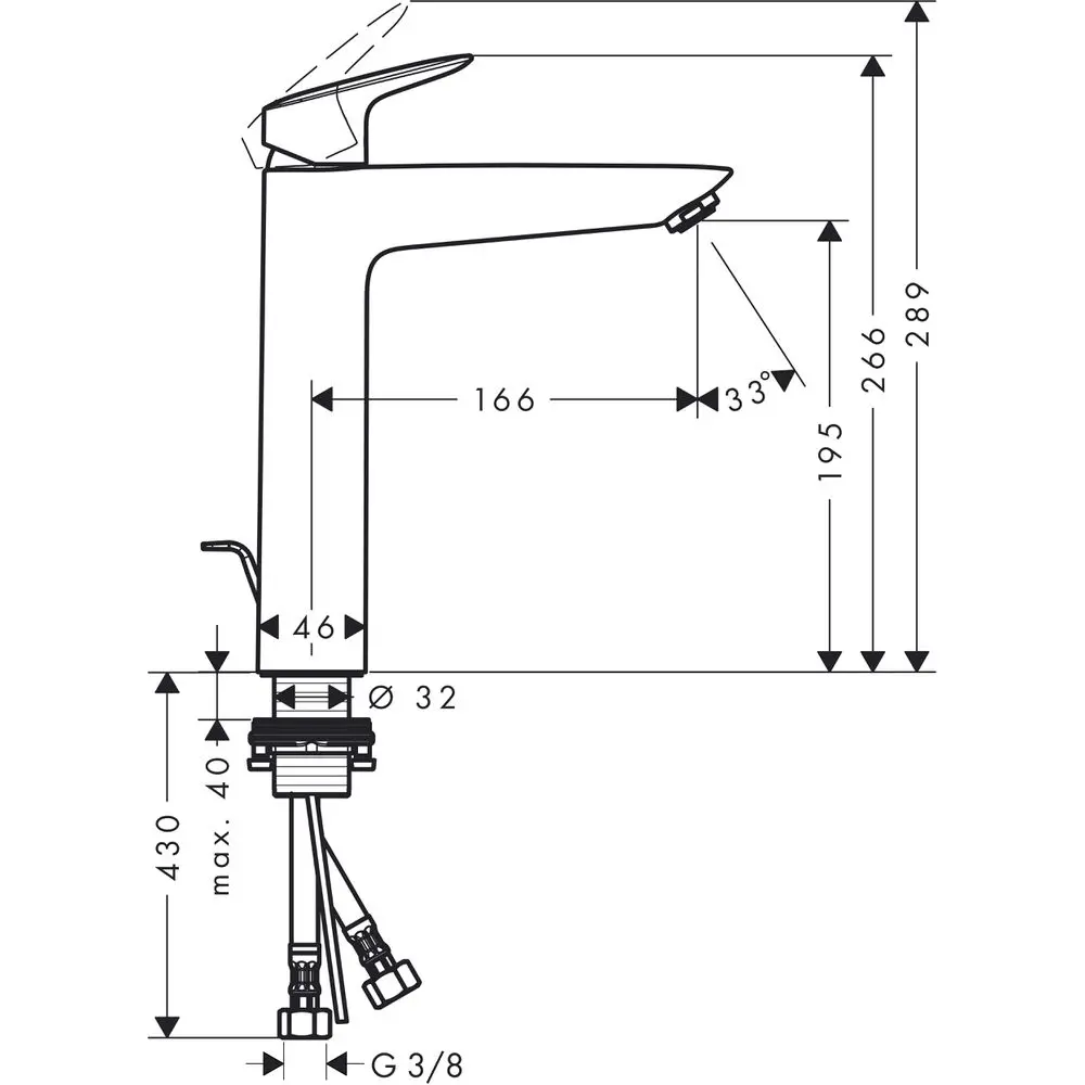 Hansgrohe Waschtisch-Einhebelmischer Logis 190 EcoSmart 5 l/min, mit Zugstangen-Ablaufgarnitur, chrom-71090000