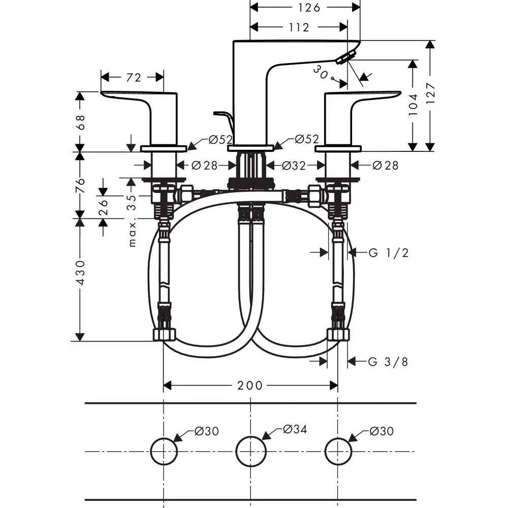 Hansgrohe Waschtisch-3-Loch-Armatur Talis E, mit Ablaufgarnitur, chrom/ verchromt-71733000