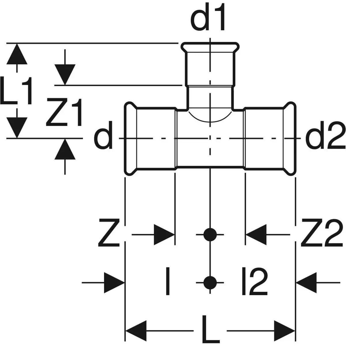 Geberit T-Stück reduziert Mapress Kupfer-61235 Geberit T-Stück reduziert Mapress Kupfer-61235