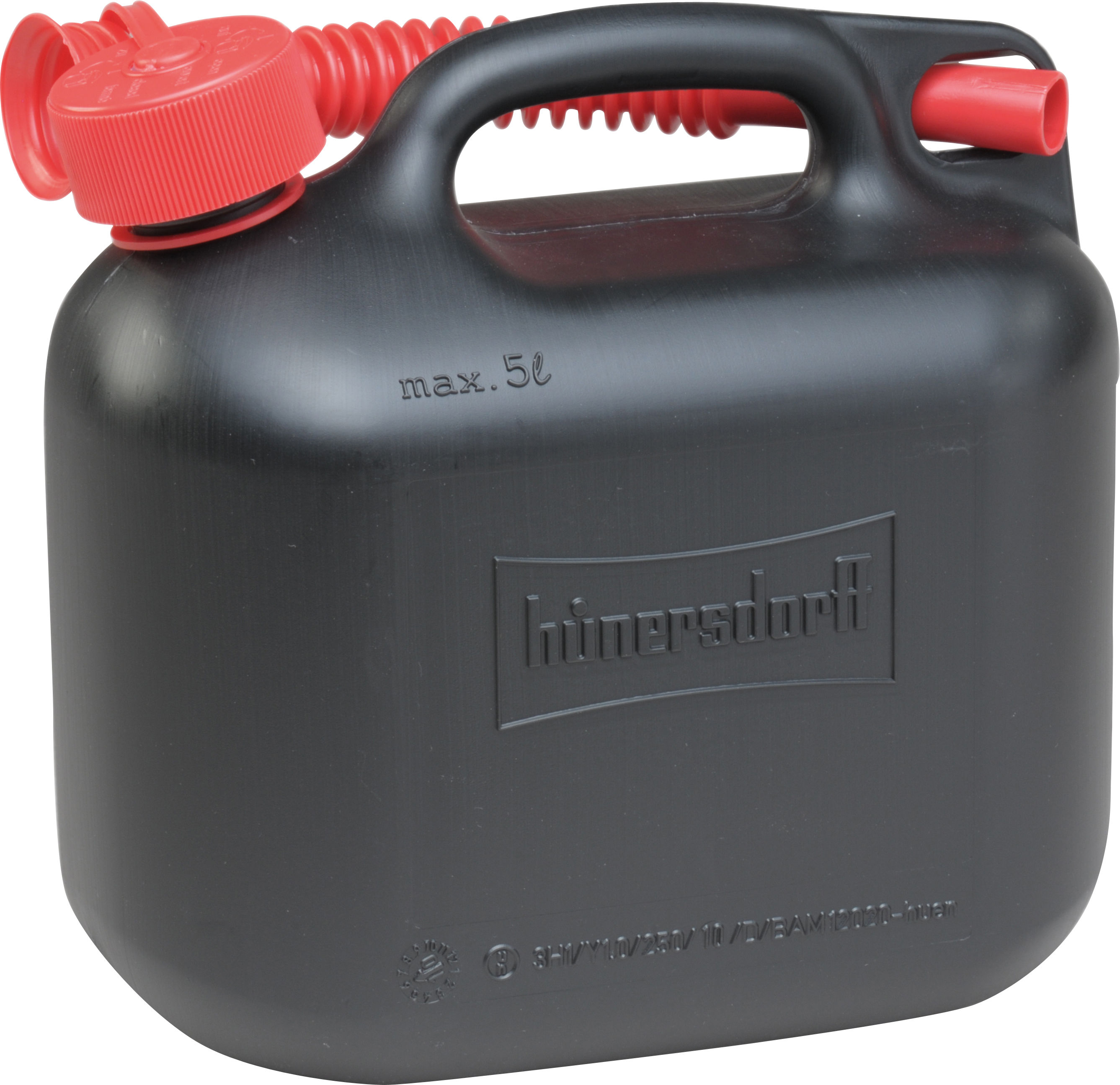 Triuso Kraftstoffkanister schwarz HD-PE, TÜV/UN-zugelassen, inkl. Auslaufrohr und Kinder-Sicherheitsverschluss, 5 Liter-811400