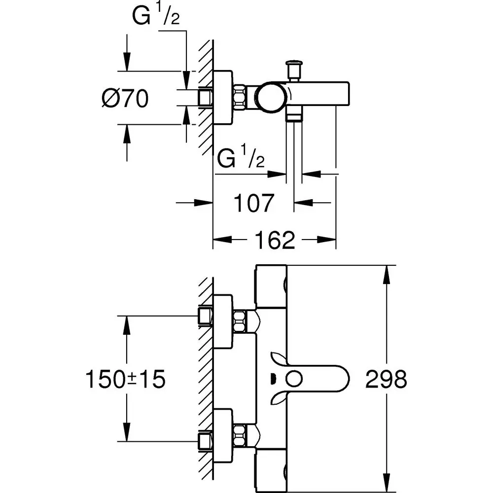 GROHE Wannen-Thermostat Grohtherm 800 Cosmopolitan 1/2", Wandmontage, chrom -34766000 GROHE Wannen-Thermostat Grohtherm 800 Cosmopolitan 1/2", Wandmontage, chrom -34766000