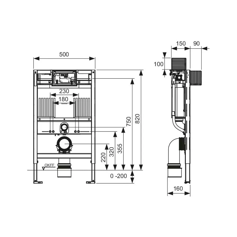 TECE WC-Modul TECEprofil BH 820 mm, mit Spülkasten, Betätigung vorn/oben-9300301