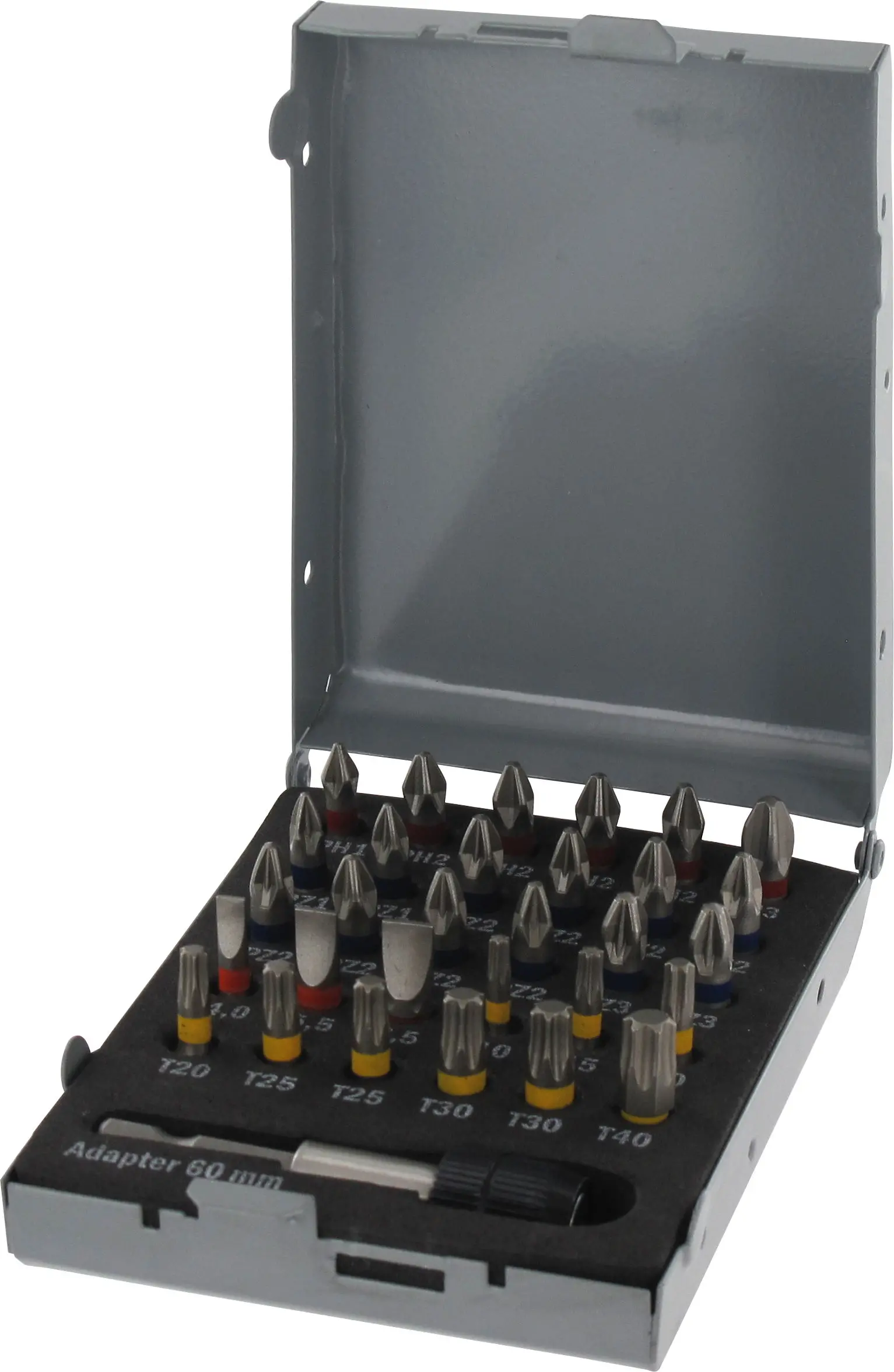 Triuso Bit-Set, 31-teilig, 30 Bits (PH, PZ, TX, Schlitz) und Adapter 60 mm mit Quick-Lock
