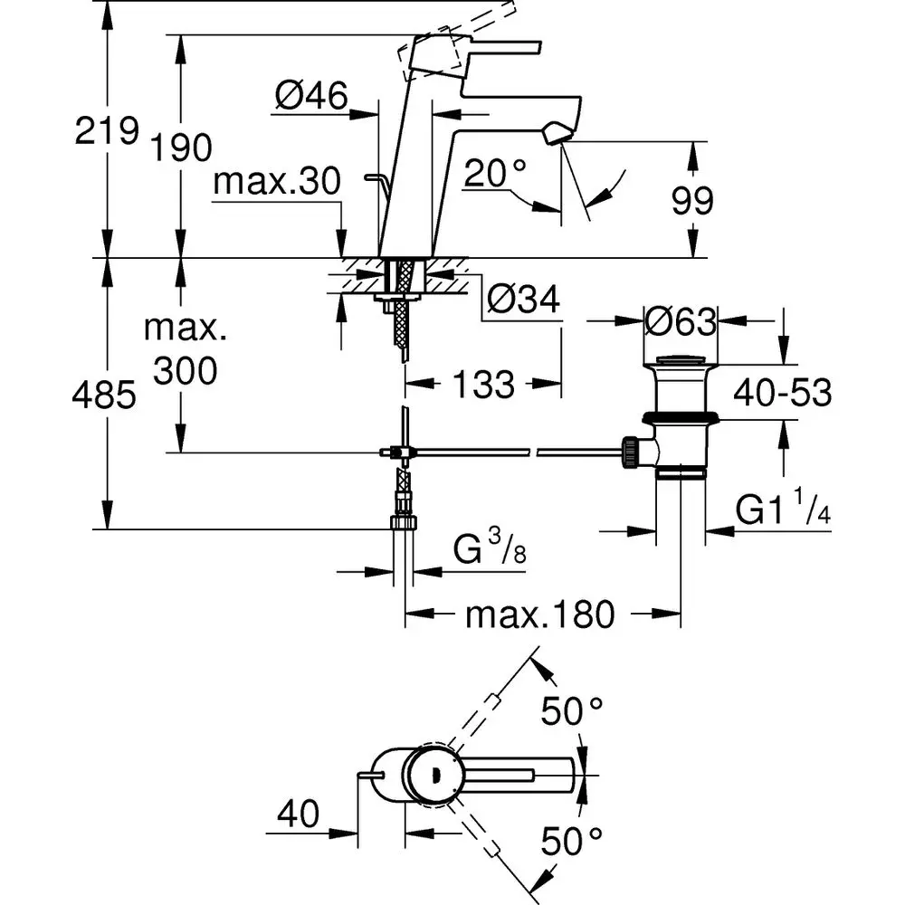 GROHE Waschtisch-Einhebelmischer Concetto 1/2", M-Size, Ablaufgarnitur, chrom -23450001