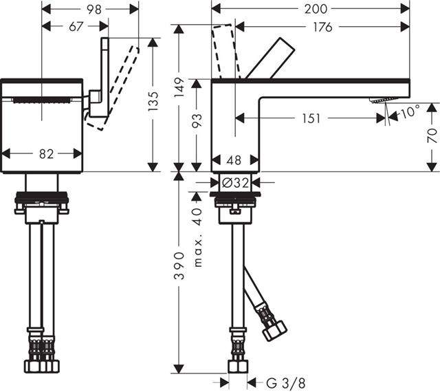 Waschtisch-Einhebelmischer 70 Axor MyEdition chrom/Spiegelglas, mit Push-Open Ablaufgarnitur, Ausla-47010000
