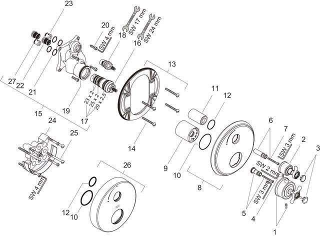 hansgrohe Fertigmontageset Axor Montreux UP-Thermostatbatterie, mit Absperrventil, chrom-16800000
