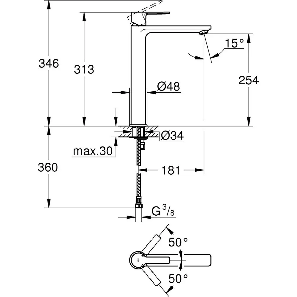 GROHE Waschtisch-Einhebelmischer Lineare 1/2", XL-Size, für freistehende Waschschüssel, chrom -23405001