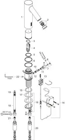 hansgrohe Waschtischmischer Axor Starck elektronisch, Temperaturregler, Netzbetrieb 230 V, chrom-10140000