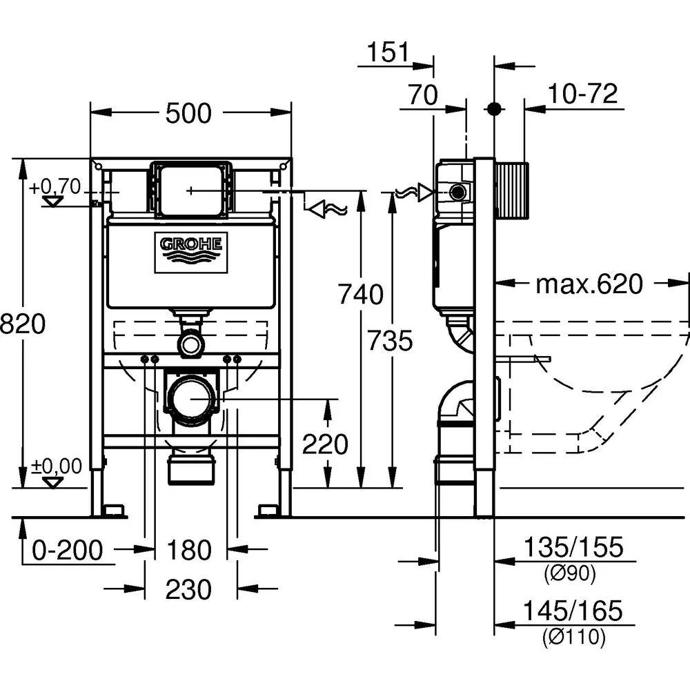 GROHE Wand-WC-Element Rapid SL BH 82 cm, Spülkasten 6-9 l-38526000