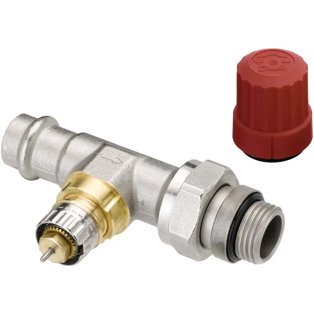 Danfoss Ventilgehäuse RA-N 15, Pressfit, R 1/2, Durchgang, selbstdichtender Nippel, matt vernickelt-013G3238