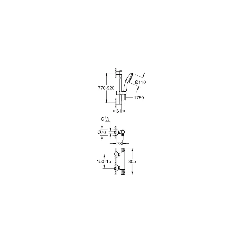 GROHE Thermostat-Brauseset Grohtherm 800 1/2", mit Brausegarnitur 90cm, chrom -34566002