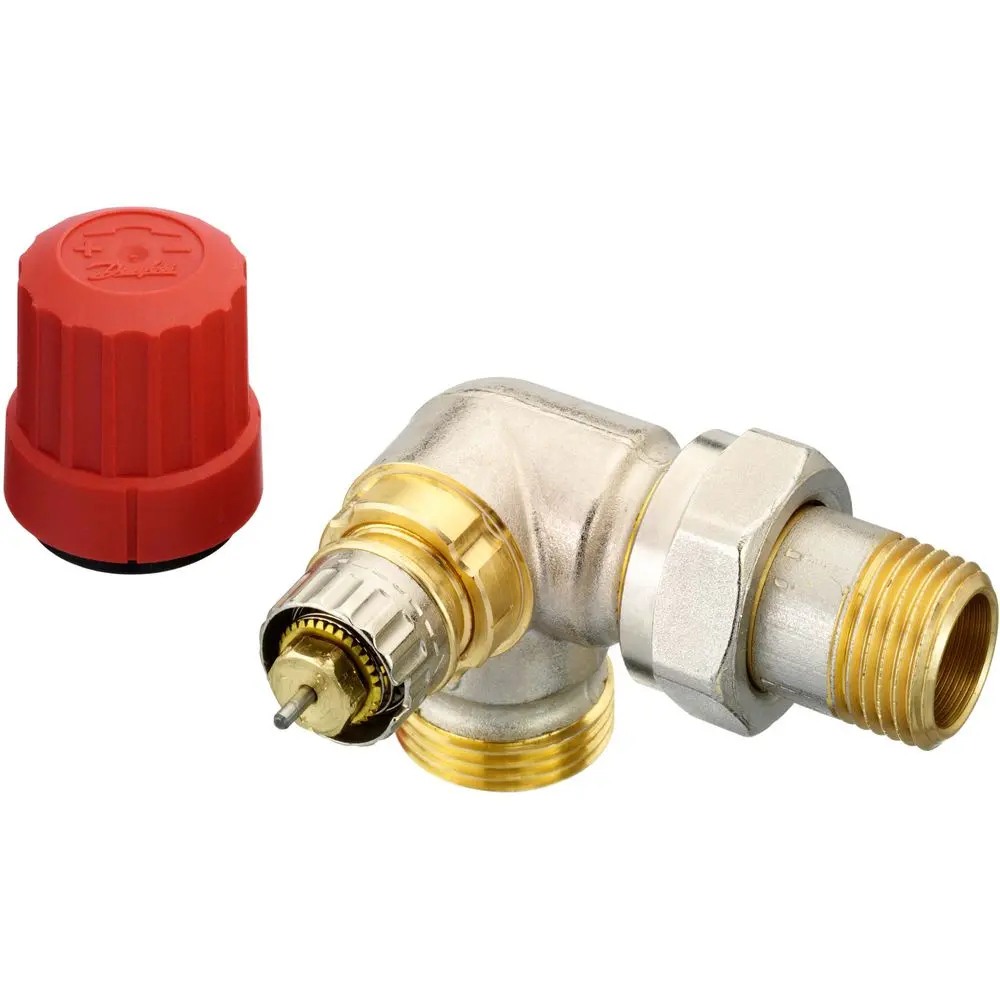 Danfoss Ventilgehäuse RA-N 15, R 1/2", Winkeleckform, links, mit AG, matt vernickelt -013G4205