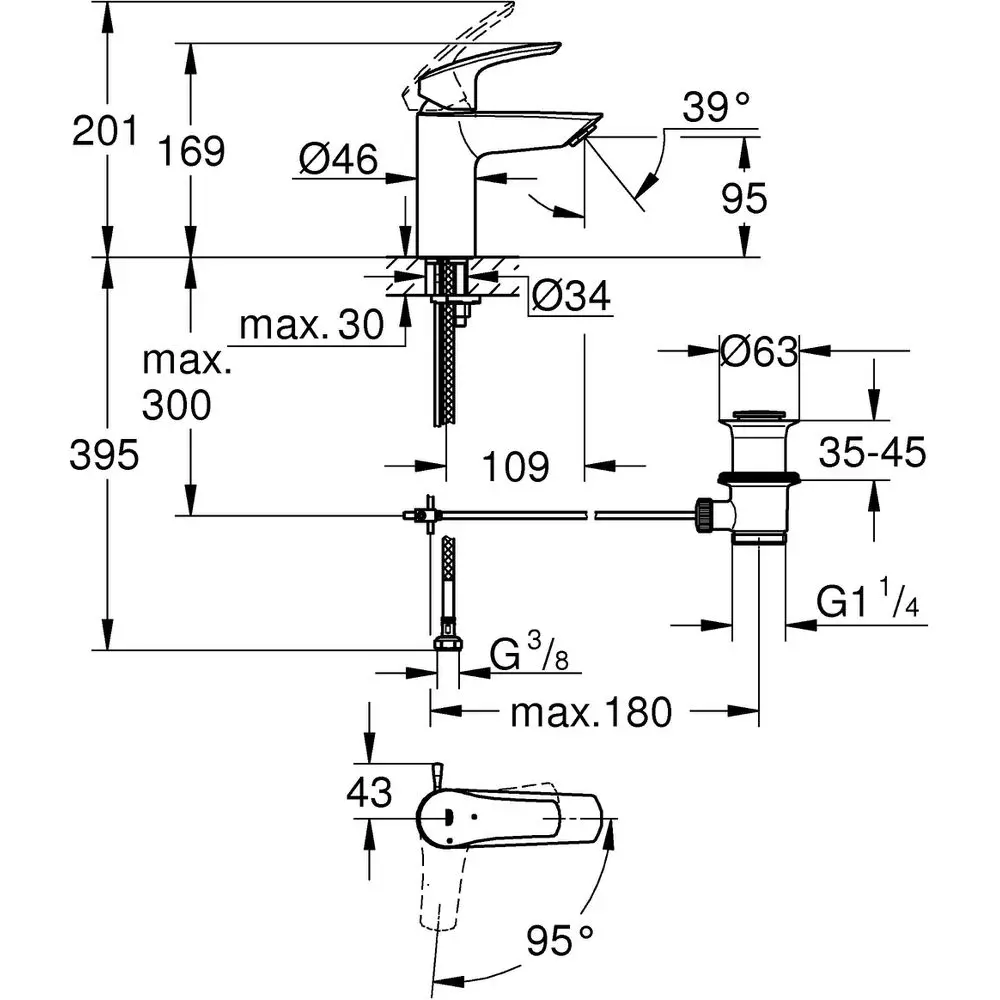 GROHE Waschtisch-Einhebelmischer Eurosmart 1/2", S-Size, mit Ablaufgarnitur, Temperaturbegrenzer, chrom-32926003