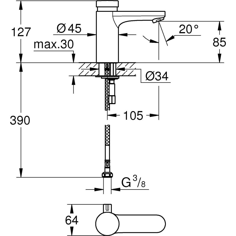 GROHE Waschtisch-Selbstschlussarmatur Eurosmart CT glatter, Körper, mit Mischung, Ablaufgarnitur, chrom-36317000