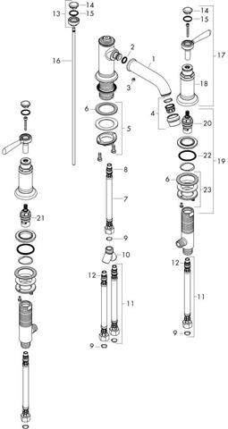 Waschtisch-3-Loch-Armatur Axor Montreux 30 DN 15, chrom, mit Ablaufgarnitur 143mm, Hebelgriff-16535000