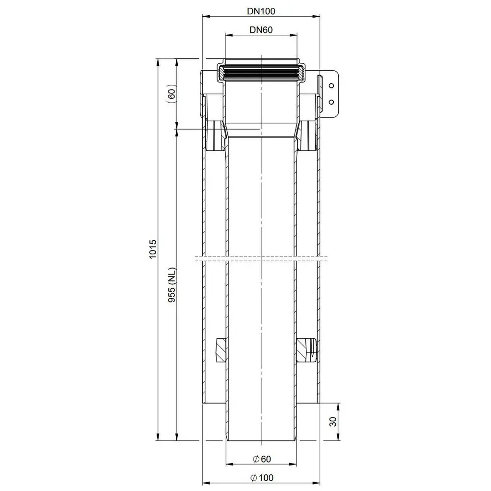 ATEC Rohr PolyTwin we, 955mm, konz., kürzbar DN 60/100, PP-00519 ATEC Rohr PolyTwin we, 955mm, konz., kürzbar DN 60/100, PP-00519