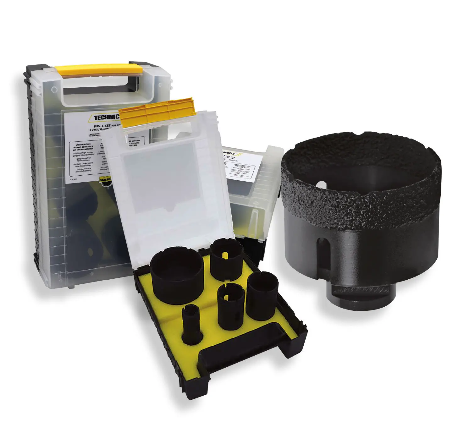 SAMEDIA Profi Diamant-Bohrkronen-Set TECHNIC DBV-E SET, für Feinsteinzeug und Keramik, Aufnahme M14, zum Trockenbohren, je 1 x Ø 20/32/38/45/68 mm