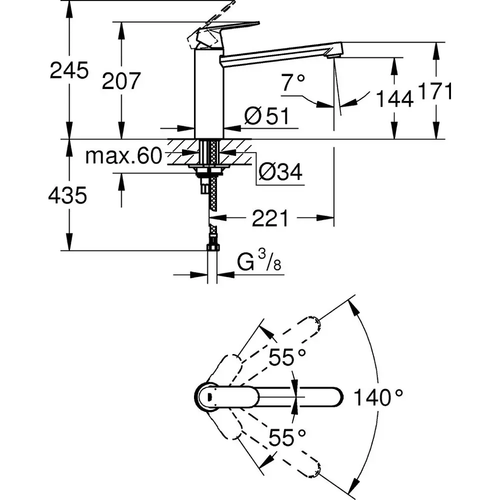 GROHE Spültisch-Einhebelmischer Eurosmart Cosmopolitan 1/2", mittelhoher Auslauf, chrom -30193000