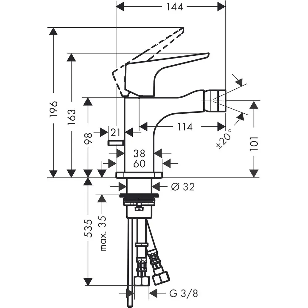 Hansgrohe Bidet-Einhebelmischer Axor Citterio E Ausladung 114mm, mit Hebelgriff, Zugstangen-Ablaufgarnitur, chrom -36121000