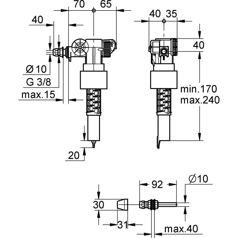 GROHE Füllventil 3/8", mit Versatzausgleichsstück -37092000