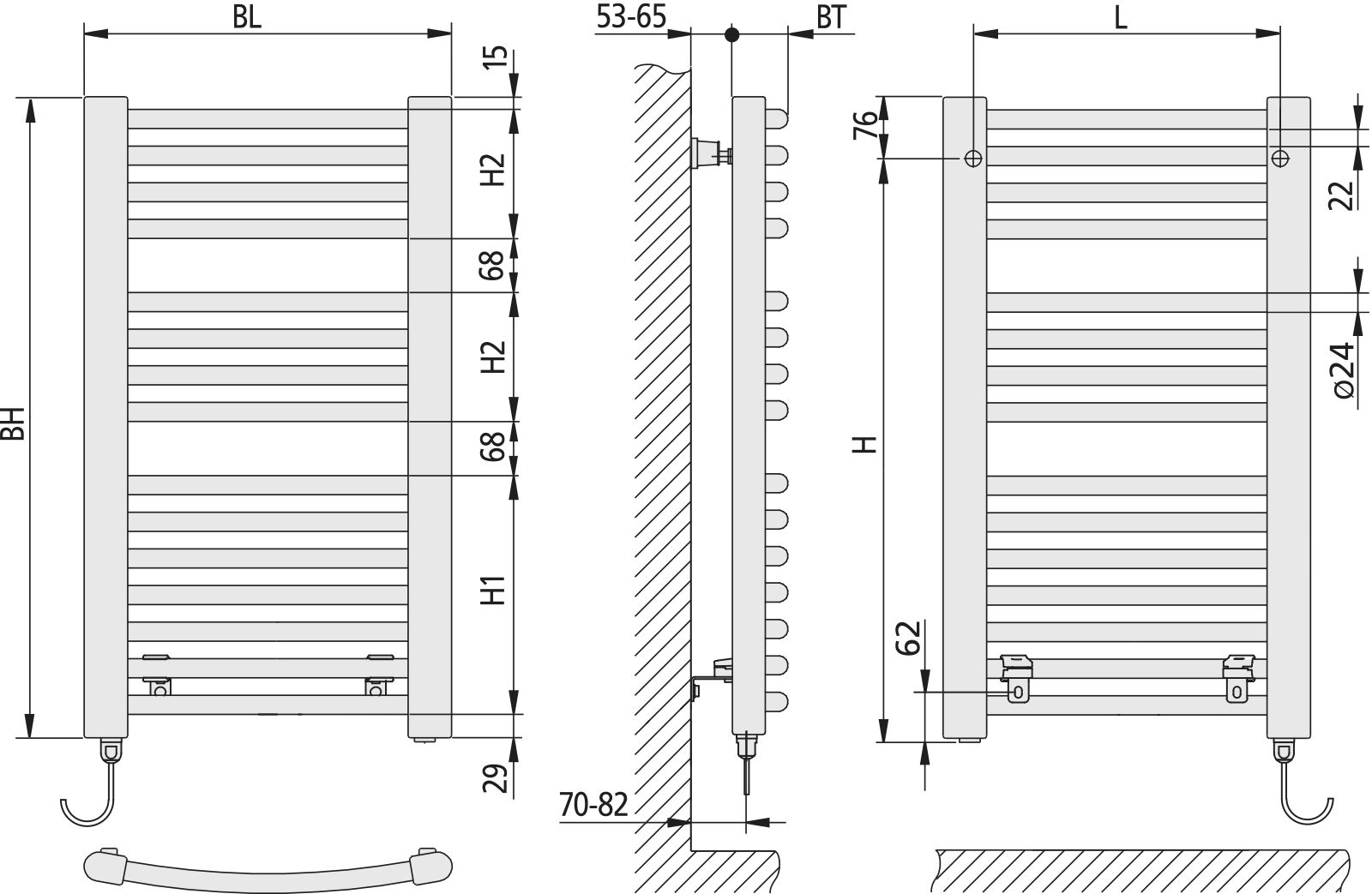 Kermi Bad-Heizkörper Basic-50 R-E gebogen 804x599mm, weiß R 9016, ESet WWS links-ERE1008600101XK
