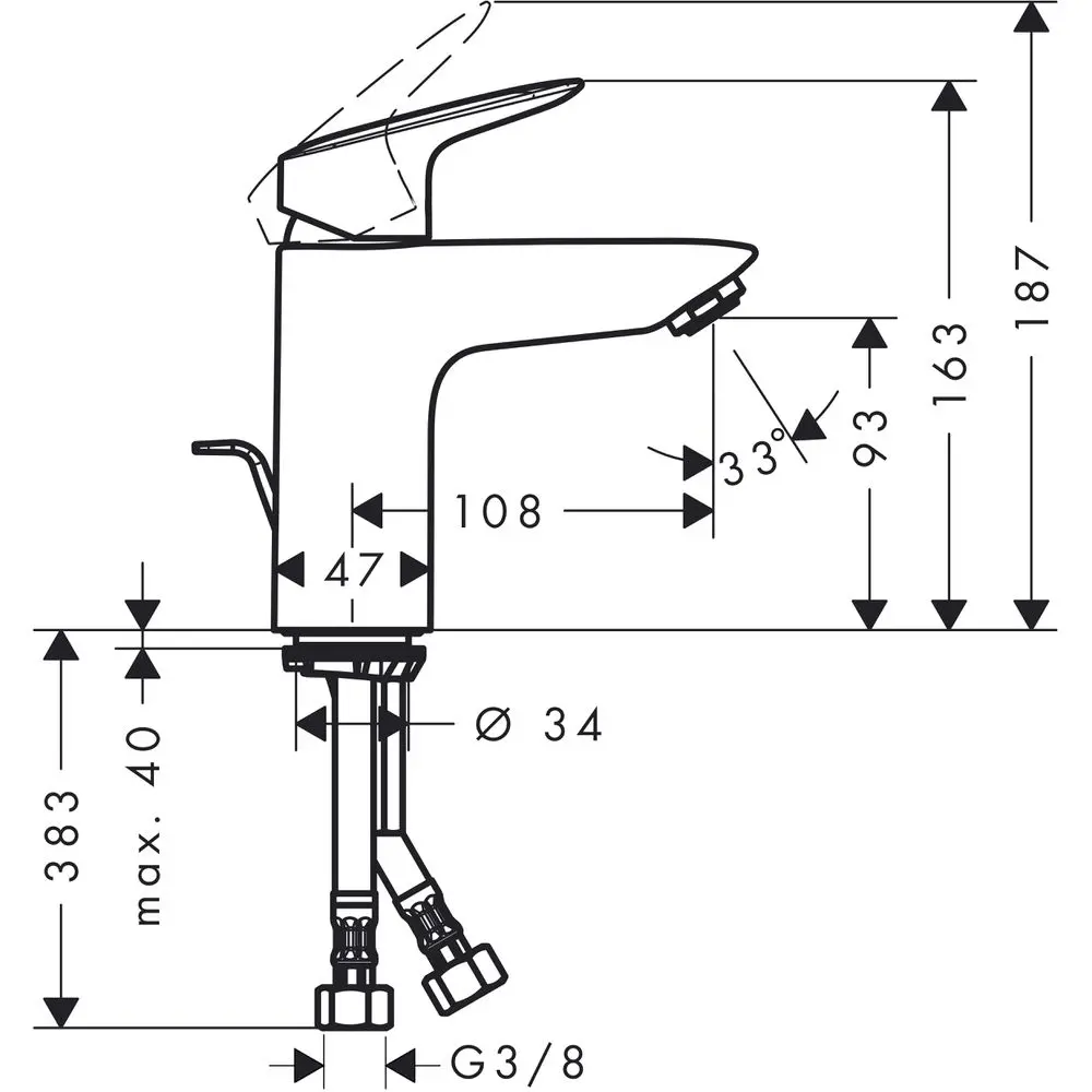 hansgrohe Waschtisch-Einhebelmischer 100 Logis mit Metall Zugstangen-Ablaufgarnitur, chrom-71171000