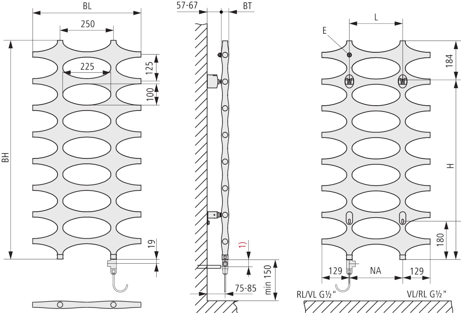 Kermi Design-Heizkörper Ideos 1151x508mm, weiß R 9016, Elektro- Zusatzbetrieb WWS rechts-IDN1112500102XK