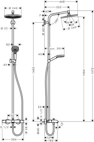 Hansgrohe Showerpipe Crometta S 240 1jet, Ø 240 mm, für Badewanne, mit Thermostat, chrom-27320000