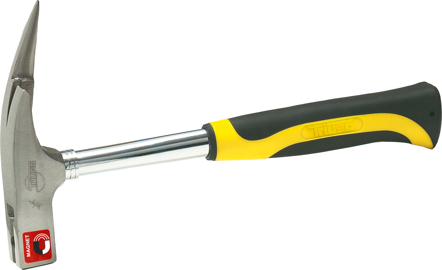 Triuso Latthammer, Kopf aus Carbon-Stahl, Stahlrohrstiel, mit Softgriffkomponente, 600 g, geraute Bahn-LHMS