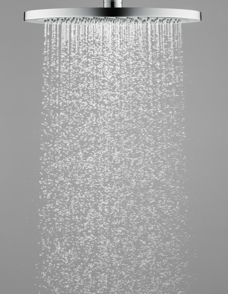 Duschkopf, Regenduschkopf, Stahl, Chrom, Wasserstrahl,
