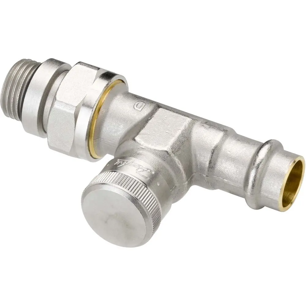 Danfoss Rücklaufverschraubung RLV Pressfit R 1/2, 15 mm, Durchgang, selbstdichtender Nippel, matt v-003L1824