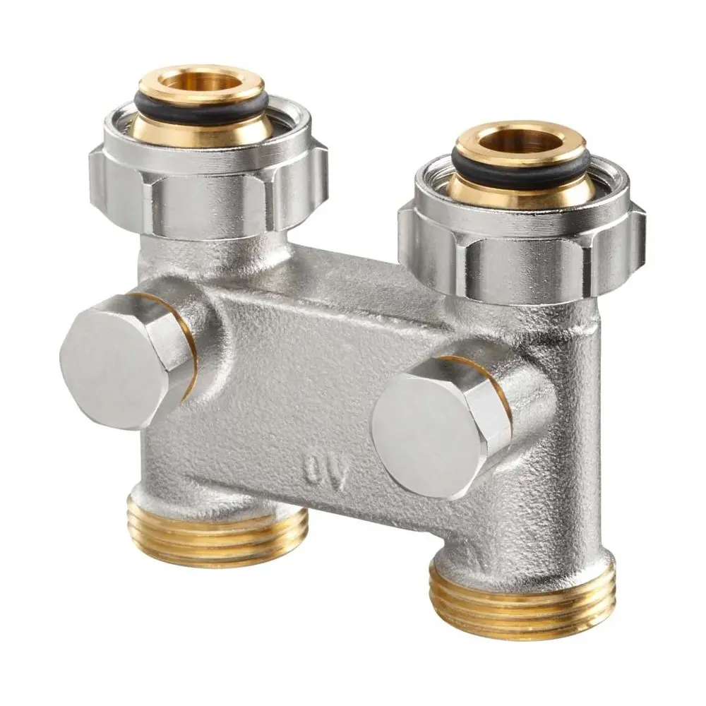 Oventrop Umlenkstück G 3/4 ÜM x G 3/4 AG, Durchgang, mit Absperrung, Messing vernickelt-1016362
